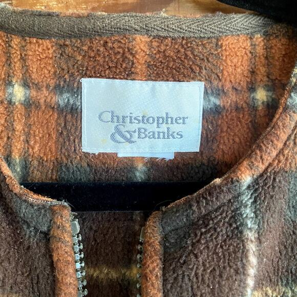 Christopher & Banks orange and brown plaid zip up vest - Picture 2 of 5